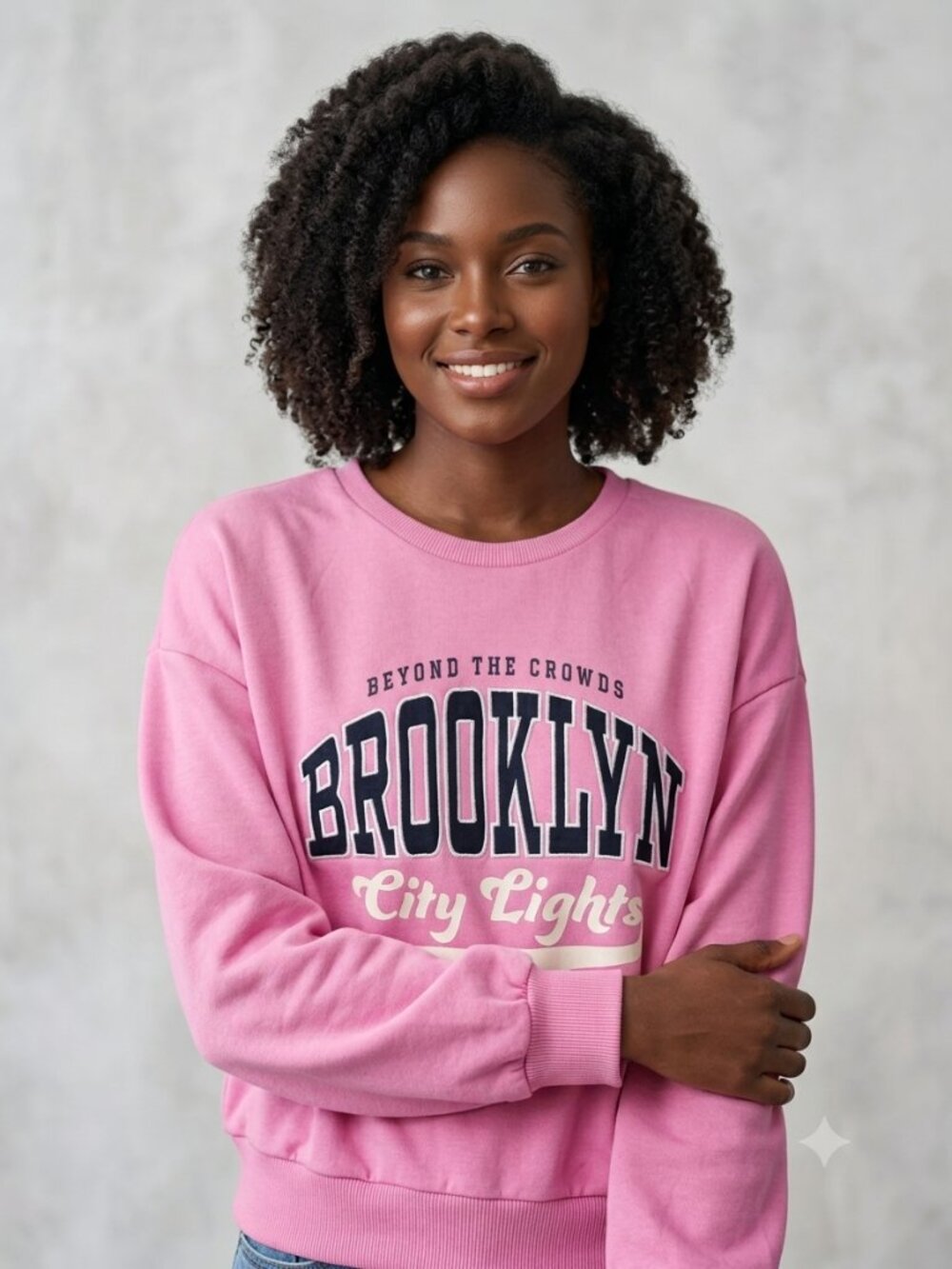 ONLY Pink Brooklyn City Lights Graphic Sweatshirt Crewneck Size M